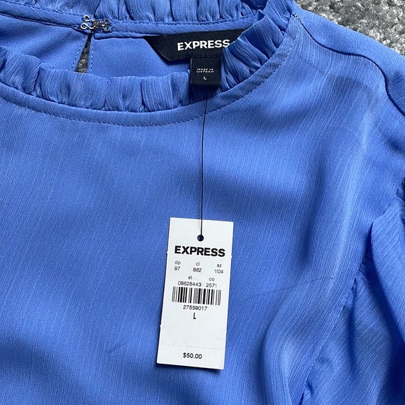 Express Ruffle Mock Neck Puff Sleeve Top - Picture 5 of 7